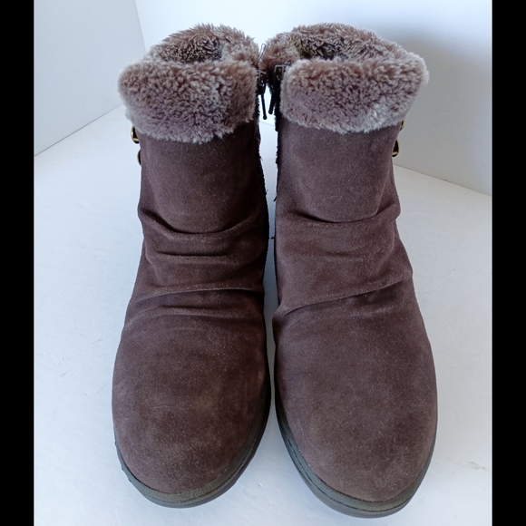 🖤 BareTraps Adelina Leather Suede Ankle Boots Bootie 9 Winter Faux Fur Burgundy - Picture 2 of 14